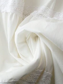 SHEIN Unity 法式优雅简约纯色编织抽绳低腰喇叭裙，女式，宽松，春夏 - 白色 - 查看 4
