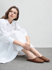 CUCCOO BIZCHIC Women's Brown Woven Square Toe Slip-On Flat Sandals, Fashion For Christmas - Brown - View 10