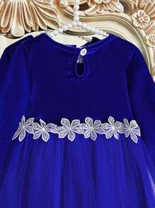 SHEIN Christmas/Valentine's Day Baby Girl Velvet Mesh Patchwork Princess Dress