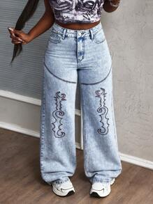 SHEIN Slayr Jeans anchos casuales y sueltos con diseño de bolsillos para mujer