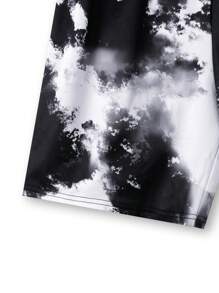 SHEIN 2pcs Set Teen Boy's Face Graphic Color Block Short Sleeve T-Shirt And Shorts Set, Friends;Spring Wear; Teen Boys' Clothing; Teen Boy' Jackets, Spring Back To School - Black and White - View 3