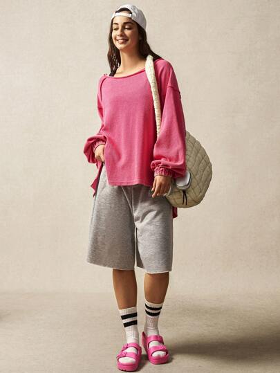 VARSITIE 长袖健身上衣 女式纯色圆领休闲运动衫