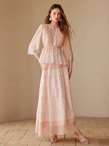 MOTF PREMIUM CONTRAST LACE PLEATED SKIRT,SPRING/SUMMER