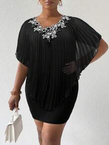 SHEIN Clasi Plus-Size Women's Knitted Pleated Holiday Summer Dress - Black - View 1