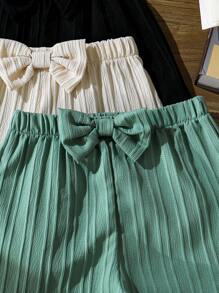 Young Girl Solid Color Bowknot Decor Simple Casual Shorts - Multicolor - View 3