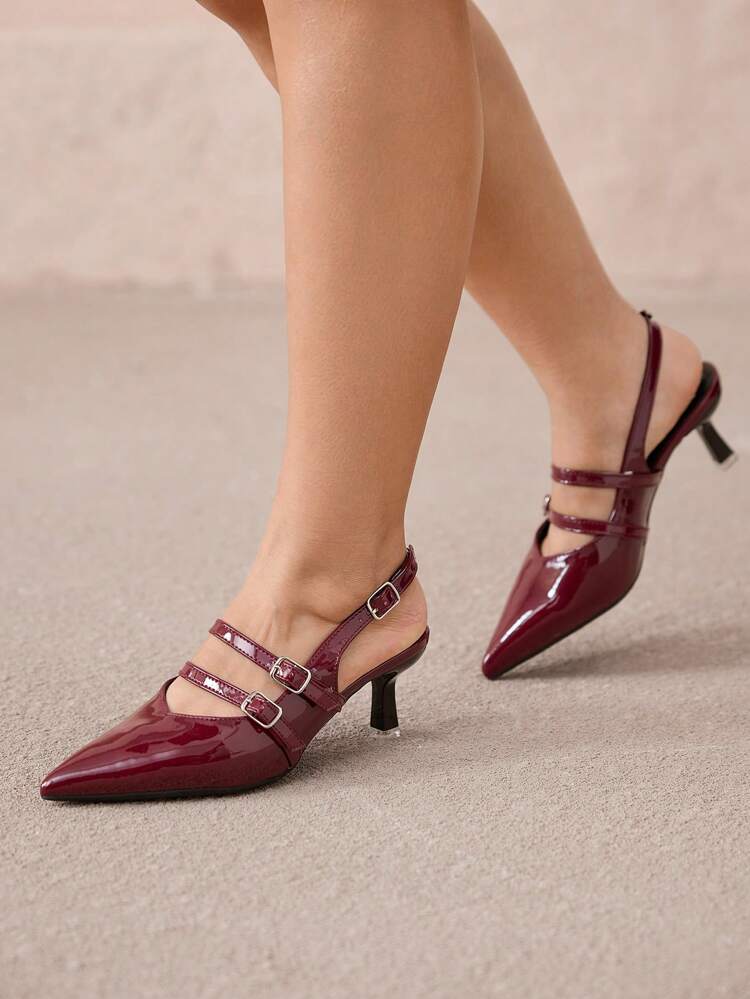 CUCCOO CURVES Plus Size Wide Fit Pointed Toe High Heel Sandals, Elegant Black Strap Backstrap Design, Suitable For All Seasons Spring Shoes Spring Break Easter