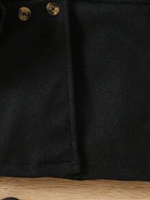 SHEIN معطف فتيات صغيرات من الصوف لفصلي الخريف والشتاء، مع أكمام بتصميم متباين مع حواف فاخرة، تصميم أنيق وراقي ومناسب للخروجات والحفلات والمناسبات - الأسود - مشاهدة 4