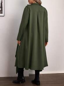 Flirla Plus Size Casual Waterfall Collar Long Coat , For Christmas Women Fall Clothes Winter Autumn - Army Green - View 2