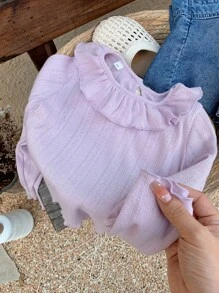 DAZY Cute Girls Round Neck Long Sleeve Knit T-Shirt, Spring/Summer - Purple - View 10