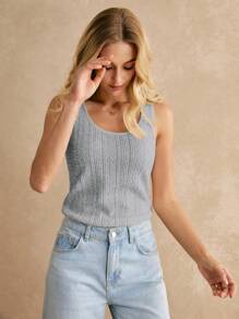 Poéselle Áo ba lỗ bó sát không tay màu trơn đơn giản cho nữ, mặc thường ngày - Xám - Xem 2