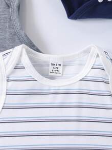 SHEIN 5pcs/Pack Baby Boys' Comfortable Casual Multi-Color Knit Romper, Summer