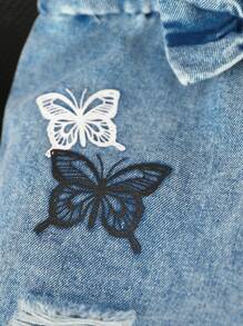 Baby Girls Fashionable Butterfly Print Ripped Romper Set, Summer