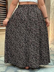 SHEIN VCAY Plus Size Women's Casual Ditsy Floral High Slit Skirt - Multicolor - View 2