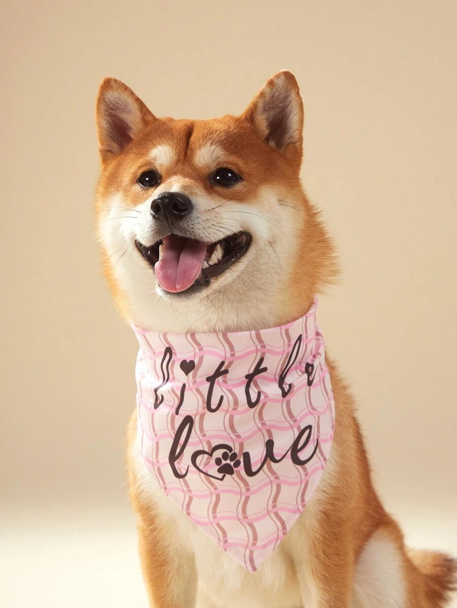 PETSIN 1 件宠物狗/猫围巾，情人节格子“小爱”字母印花，通用围巾 - 彩色 - 查看 1