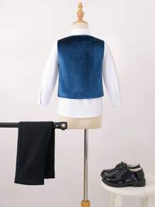 Conjunto de 2 piezas para niño pequeño - Chaleco con cuello en V y pantalones formales, elegante para fiesta de cumpleaños, ocasión formal, boda, bautizo, vuelta al cole, temporada deportiva, Halloween, Navidad, primavera/verano