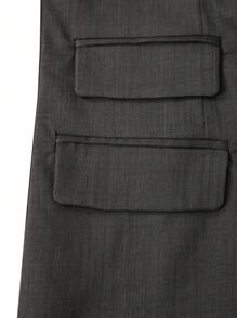 Manfinity Mode 男士前扣长袖口袋简约衬衫和长裤套装，男友礼物 - 灰色 - 查看 5