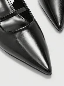 CUCCOO BIZCHIC 女士黑色尖头细高跟露跟低鞋面后系带派对高跟鞋，春夏 - 黑色 - 查看 6