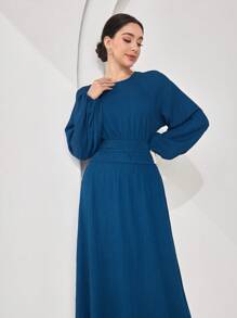 Veilorie Vestido maxi modesto de unicolor con cuello redondo y manga larga, estilo minimalista y casual para mujer