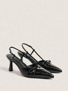 Muvela Women's Fashionable, Elegant And Sexy Lace Net Butterfly Strappy Open Back Pointed Toe Flats Spring Shoes Spring Break Easter Prom Heels - Black - View 2