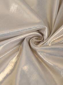 SHEIN Privé 金属光泽缎面正面系带蝴蝶结长袖衬衫 - 金色 - 查看 7