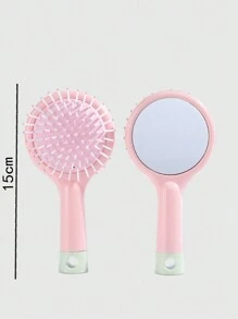 ROMWE Kawaii 1pc Comb With Air Cushion Mirror, New Design Massage Comb, Pastel Color Air Cushion Comb, Portable Anti-Static Hair Brush Styling Mini Comb