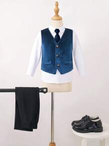 Conjunto de 2 piezas para niño pequeño - Chaleco con cuello en V y pantalones formales, elegante para fiesta de cumpleaños, ocasión formal, boda, bautizo, vuelta al cole, temporada deportiva, Halloween, Navidad, primavera/verano