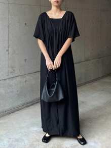 FRIFUL 女士黑色 A 字裙，优雅女士荷叶边袖休闲裙，夏季太阳裙 - 黑色 - 查看 4