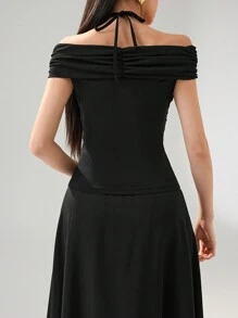 Heiryn 女士纯色简约风格休闲 T 恤，适合日常穿着，斋月 - 黑色 - 查看 6