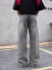 SHEIN Teen Boy Y2k Old Money Fashion Casual Gary Denim Cotton Basic Simple Comfortable Fresh Slim Teen Boy Jeans For Boy Soft Dailywear And Teen Boy Summer Clothes - Grey - View 2