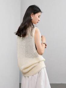 Dazy-Less Women's Casual Loose V-Neck Pullover Knitted Sweater Vest Business Casual Women - Beige - View 5