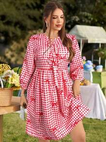 Celure Plus Size Women Elegant Versatile Commuter Tie Detail Dress, Valentine's Day