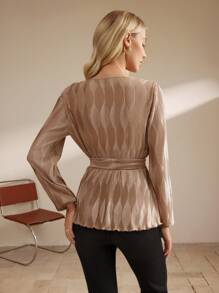 SHEIN Clasi Blusa informal de mujer de unicolor con cuello en V y manga larga