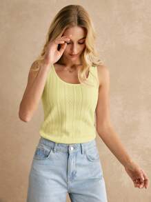 Poéselle Camiseta sin mangas de mujer informal de unicolor y texturada - Amarillo - Ver 2