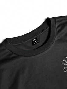 Manfinity EMRG Men's Casual Minimalist Sun, Moon & Star Letter Print T-Shirt - Black - View 3