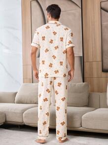 Cartoon Bear Print Men's Sleepwear Set - Apricot - View 7