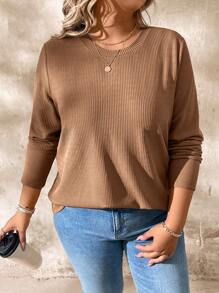 SHEIN LUNE Plus Size Casual Fitted Knit Women T-Shirt, Minimalist Fashion For Everyday Wear