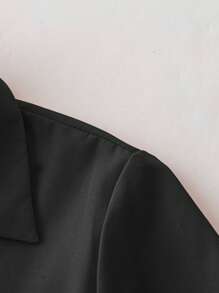 SHEIN Clasi Red Pleated Collar & Hem Dress For Women - Black - View 3