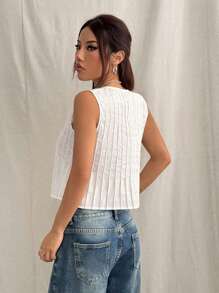 SHEIN Unity Pleated V-Neck Bowknot Camisole, Casual Commuter Vacation Wear, Spring/Summer - White - View 2