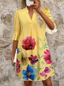 SHEIN Clasi Floral Print Puff Sleeve Cut-Out Neck Casual Vacation Dress,Summer Dresses
Spring Clothes