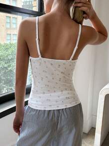 SHEIN EZwear Top de tirantes de mujer con estampado floral ditsy de arándano, con protección UV y termorregulación para el verano