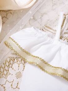 Baby Girl Clothing Golden Floral Print Camisole Shoulder Top And Skirt Elegant Summer Suit - Multicolor - View 6