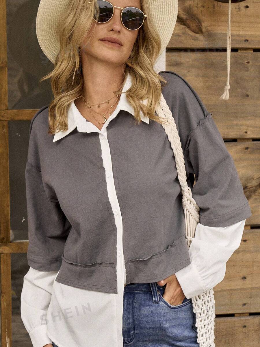 LanaWest Camisa casual estampada para mujer, ropa de vestir minimalista de moda para uso diario