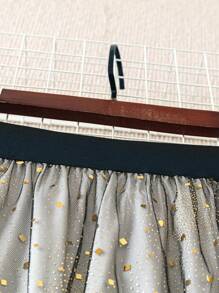 Celure Plus Size Elegant Polka Dot Mesh A-Line Skirt, Suitable For Office And Casual Dates Fall Cloth For Women