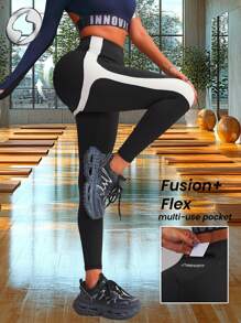 Innovista Women Activewear Foil Print Sports Leggings, Contrast Color Faux Leather & Metallic Shine Gym Bottom, High Waist Tummy Control Breathable Elastic Workout Outfits, Fitness Pants, Tummy Control Sculpting Shape Wear Yoga, Pilates, Running, Cardio, Strength, Outdoor, Hike, Camping, Trail, Volleyball, Going Out, Dance, Athleisure, Black & White, Y3K, Spring, Valentine,Mid Rise