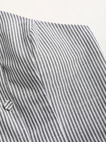 Sweetra Women's Neck Tie Front Button Pocket Striped Casual Tank Top - Grey - View 4