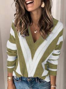 SHEIN LUNE Nuevo suéter suelto y sexy con cuello en V casual para mujer, otoño/invierno