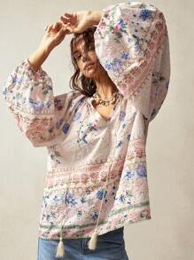 Bohemela Boho Embroidered Loose Women's Blouse - Pink - View 6