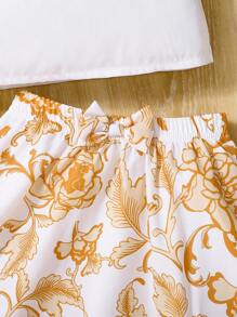 Baby Girl Clothing Golden Floral Print Camisole Shoulder Top And Skirt Elegant Summer Suit - Multicolor - View 8