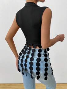 Chiquease فريدج الحاشية تجميع لون واحد ياقة عمودية ملابس علوية الخزان