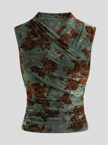 SHEIN Clasi Blusa de tirantes casual con cuello en V y estampado floral para mujer